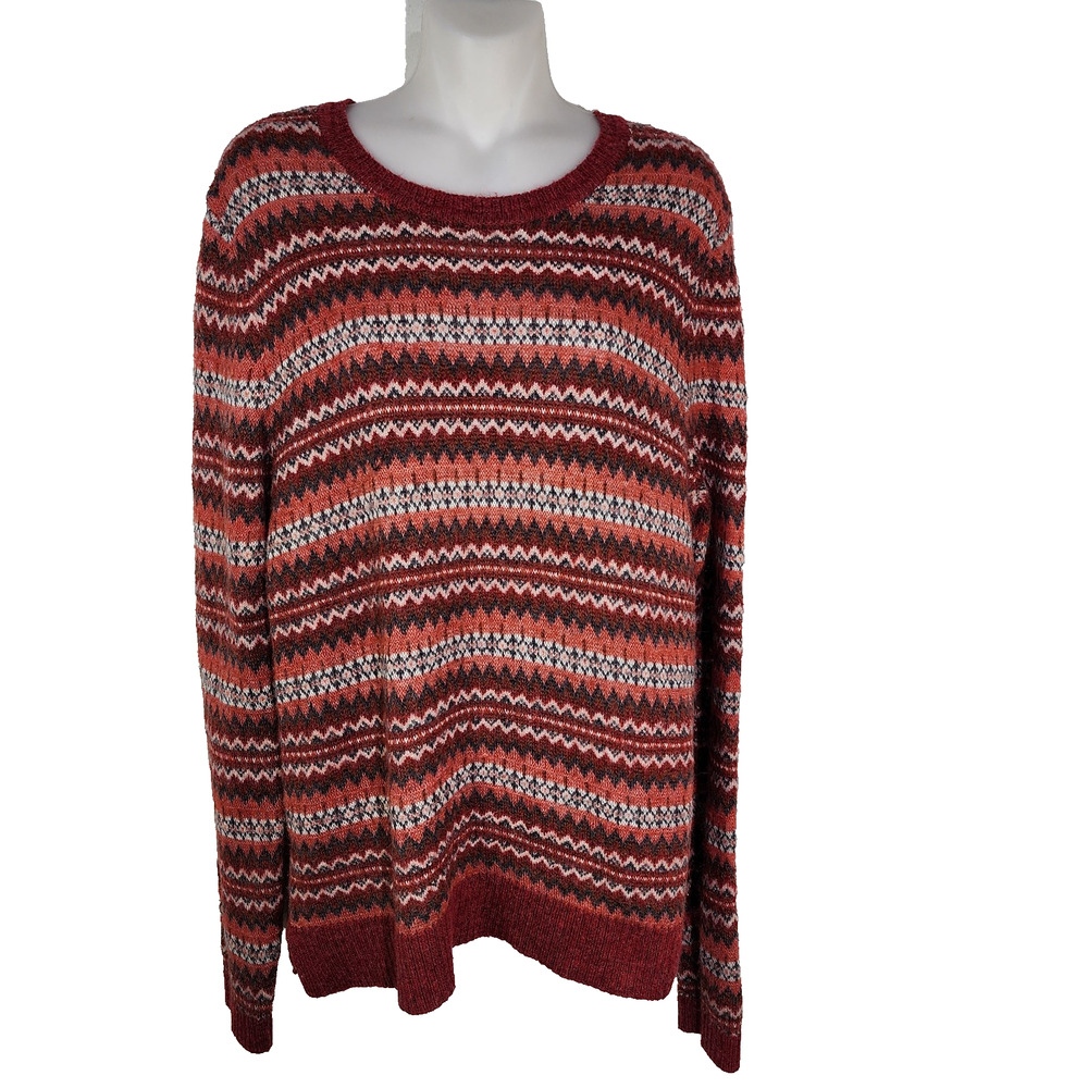 Loft Sweater Womens Large Multicolor Fair Isle Wool Blend Crew Neck Pullover